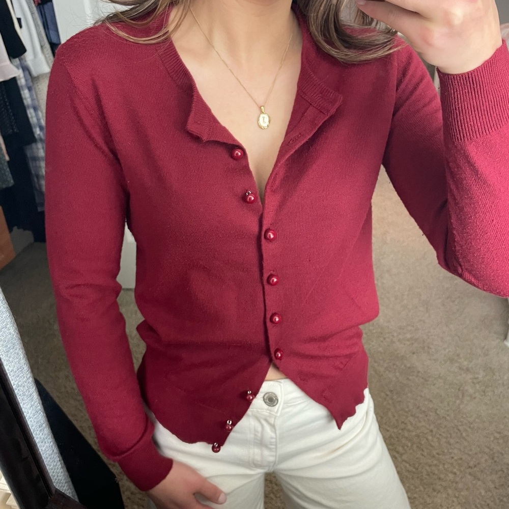 Red Button Up Cardigan